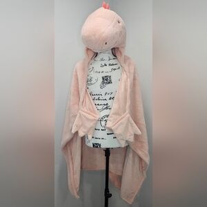 Pillowfort Dinosaur T-Rex Kids' Hooded Plush Blanket Pink 40x50 New